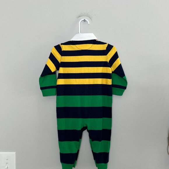 NWT - Infant 9 Month Ralph Lauren Baby Boys Striped Cotton Jersey Rugby Coverall - Picture 5 of 6